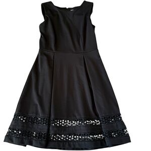 Calvin Klein Size-10 Dress Black Sleeveless A-Line Double Inset Crochet Hemline